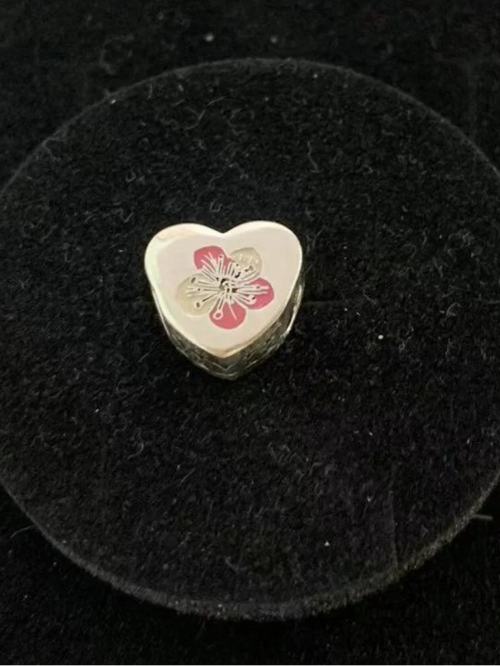 Pandora Heart Charm with Pink Floral Detail - Silver